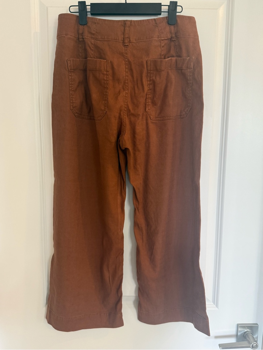 Maeve Colette Cropped Linen Blend Wide-Leg Pants in Rust Brown - Picture 3 of 11